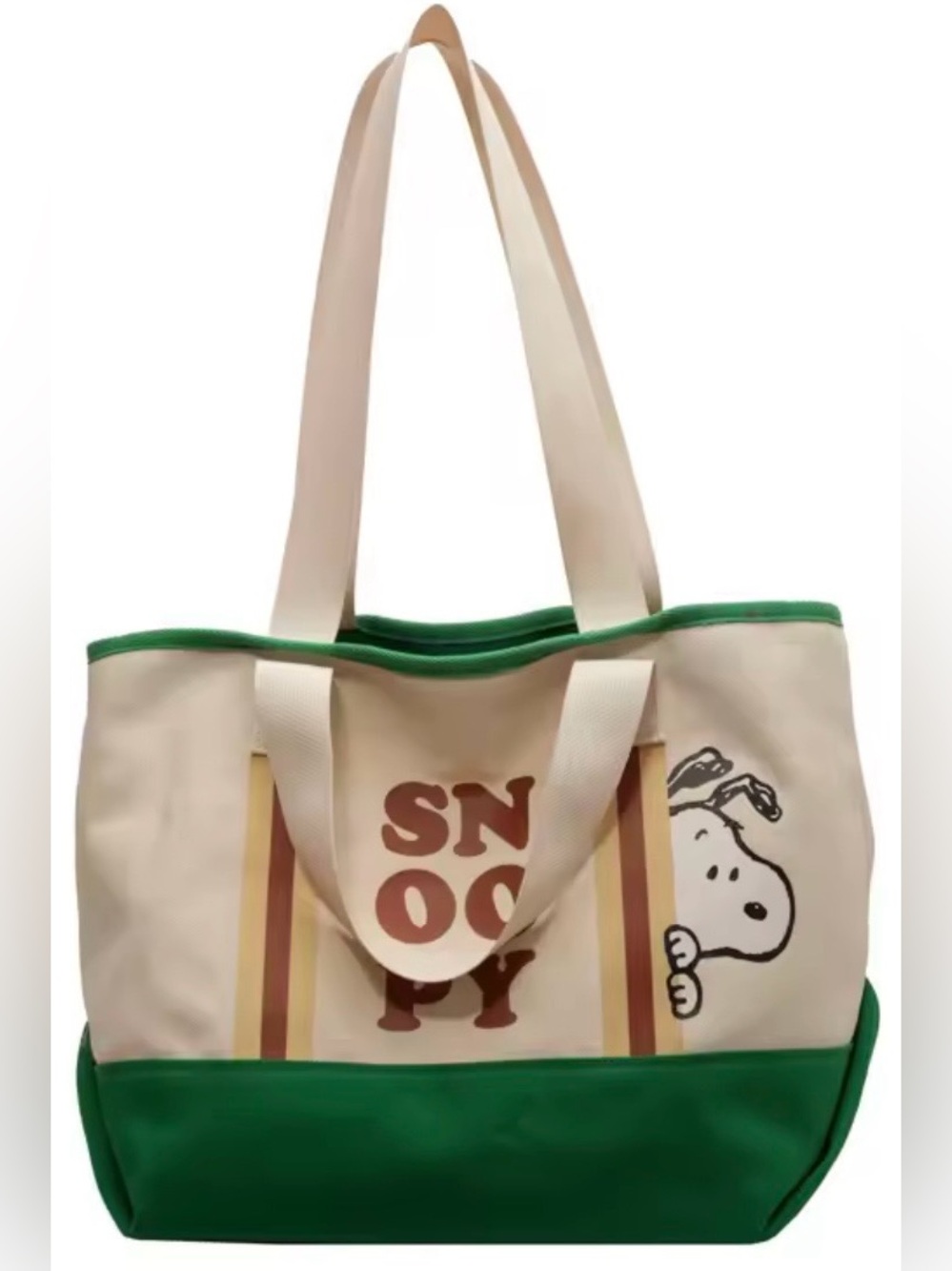 Canvas Snoopy Tote Bag in Cream & Green